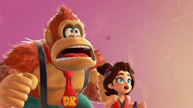 Donkey Kong and Pauline looking surprised