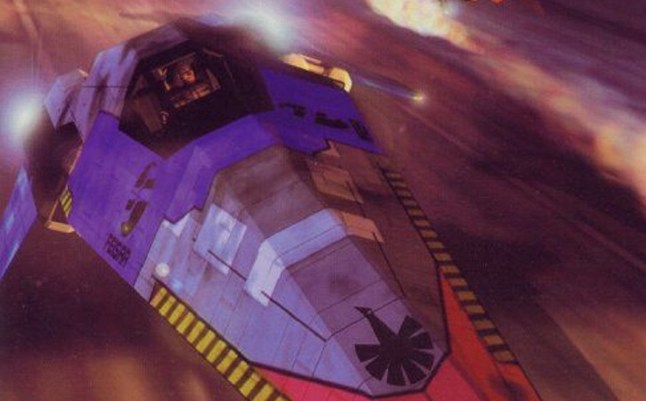 Wipeout box art of blue futuristic racing vehicle