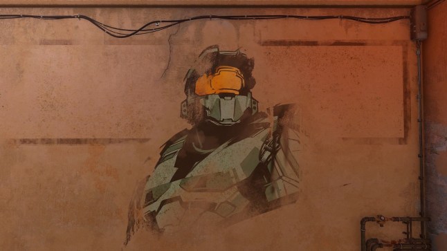 Mural of Master Chief from Halo painted on a wall